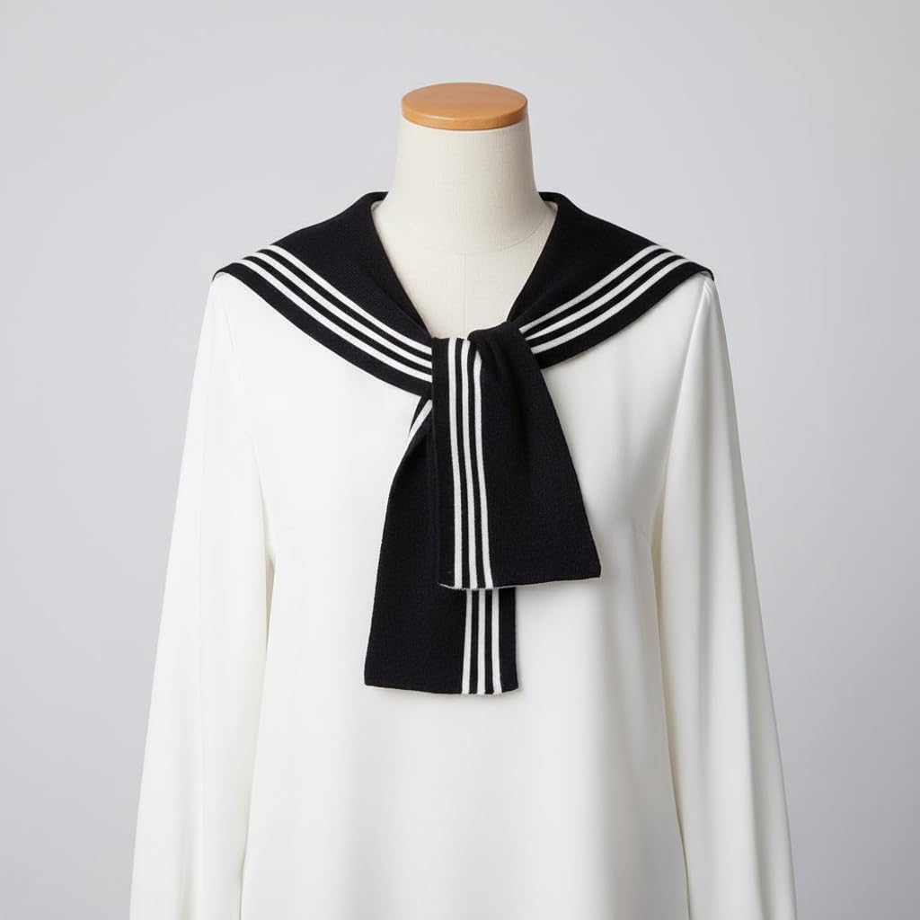 Women's Sweater Knitted Knotted Shawl Wraps,Black White Stripe Scarf Cape Tops Blouses Cross Front Poncho Sweater Wrap Knitted Shawl,Womens Shawls and Wraps - Image 5