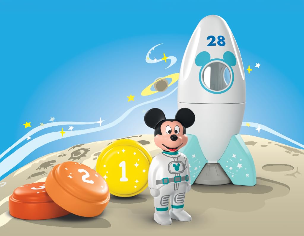 PLAYMOBIL JUNIOR & Disney Razzo di Topolino e avventura spaziale, Giocattolo sostenibile da 1 anno, Regalo per i più piccoli, Favorisce l'immaginazione e il primo apprendimento, 71771