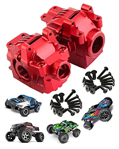 Rcmyou Transmission Case Gearbox Upgrades Part For 1/10 Slash/Stampede/Hoss/Rustler Vxl 4X4,Aluminum Front Rear Transmission Case Gearbox Hops Ups,Replace Of #6880#6881,Red #TOP20