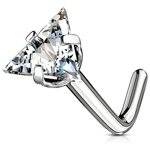 FIFTH CUE Triangle CZ Top 316L Surgical Steel L Bend Stud Nose Ring (18G | 1/4" (6mm) | 3.5mm) Cover