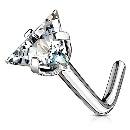 Fifth Cue Triangle Cz Top 316L Surgical Steel L Bend Stud Nose Ring (18G | 1/4" (6Mm) | 3.5Mm) #TOP17