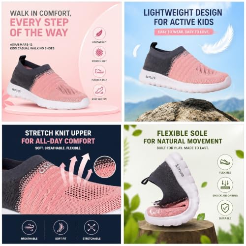 Image of ASIAN Mars-12 Kids Casual Walking Shoes | Lightweight Slip-On Design, Stretch Knit Comfort & Flexible | Ideal