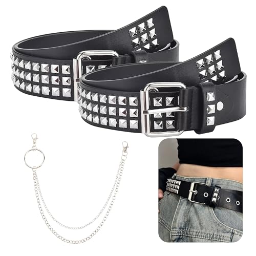 lbxtswpl Cinturón con tachuelas, 2 remaches de 110 x 3,8 cm, cinturones góticos, cinturones emo, punk, rock, ojales, punk, remaches, pirámide, tachuelas, piel sintética, cinturón punk para jeans, ropa