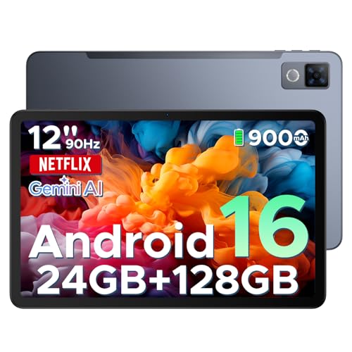 DOOGEE U12 Android 16 Tablet, 12 Inch Tablet, FHD+(2000x1200) 90Hz Large Screen Gaming Tablets, 24GB+128GB (2TB), Gemini AI Octa-Core, 9000mAh/18W, Camera 13+8MP, Widevine L1, 2.4G/5G WiFi,