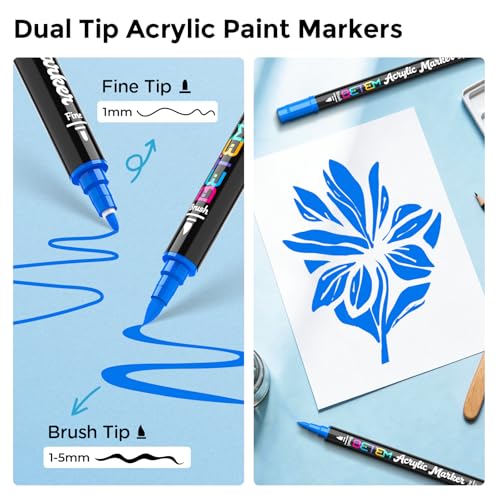 Image of Betem 2 Blue Paint Markers for Glass, Dual Tip Acrylic Paint Pens