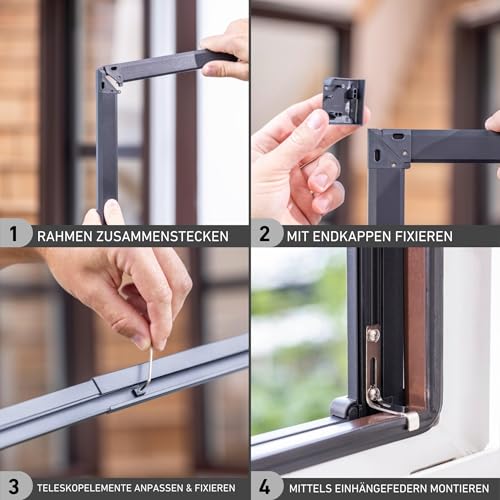 Windhager Insektenschutz | Spannrahmen Fenster teleskopierbar 130 x 140 cm | Fliegengitter mit Rahmen, Fenstergitter ohne bohren, Rahmen-Fenster | stabiler Aluminium-Rahmen | Anthrazit