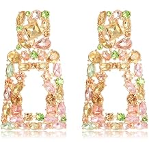 KELMALL Chunky Geometric Rhinestone Dangle Earrings for Women Bold Rectangle Statement Drop Earrings, Gift-Boxed Fashion Jewelry