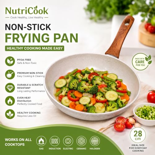 Image of Rioware Non-Stick Maifan Frying Pan (3L) | 5-Layer Non-Stick Coating | Induction, Ceramic, Electric & Gas Compatible | Dishwasher Safe | Multipurpose Pan for Eggs, Stir-Fry & Daily Cooking (28CM)