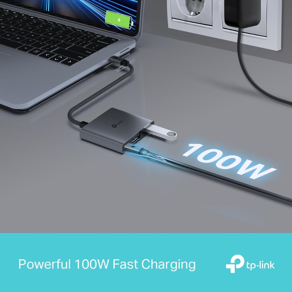 TP-Link Hub USB typu C 3 w 1 (UH3020C) – 4K HDMI 60 Hz, ładowanie PD 100 W, port USB-A 5 Gb/s, Plug & Play, stop aluminium, pleciony kabel, kompatybilny z Windows, macOS, iPadOS, ChromeOS, Android