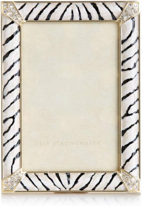 Jay Strongwater Leonard Pave Corner 4" x 6" Frame - Zebra Striped
