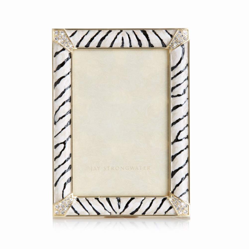 Jay Strongwater Leonard Pave Corner 4" x 6" Frame - Zebra Striped