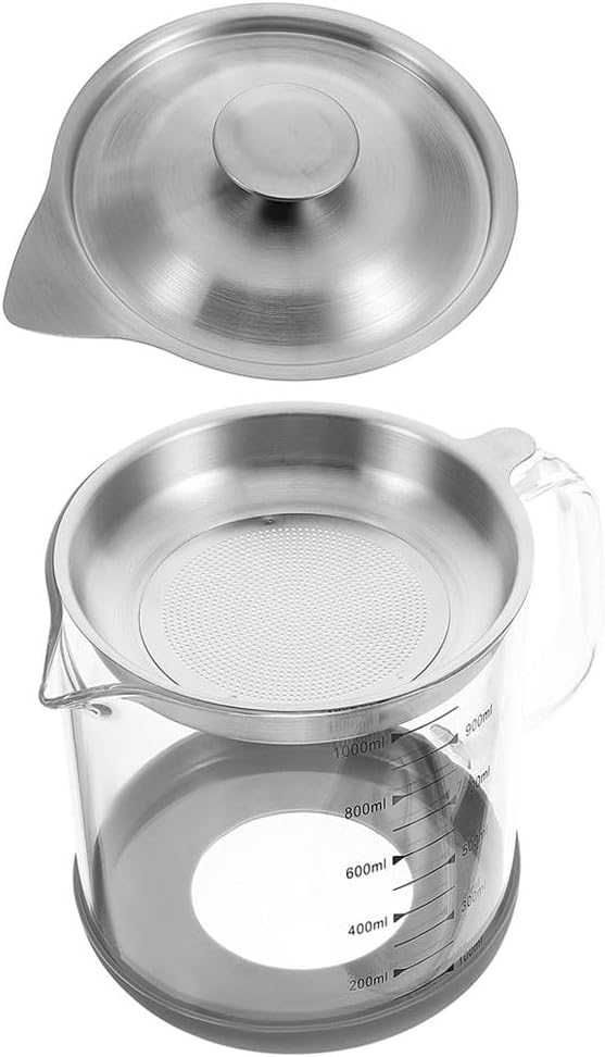 Hemobllo Grease Container with Fine Mesh Strainer 33.80Oz Bacon Grease can for Kitchen Oil Filtering and Storage with Handle for Cooking and Food Preparation