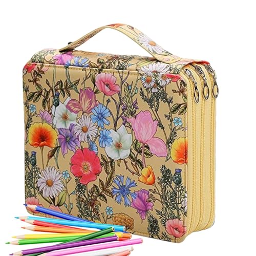 Astuccio colorato con 124 scomparti facile da trasportare con cerniera astuccio multistrato organizer per penne pennarelli acquerellabili borsa per artisti 9.37x7.87x2.52 inches giallo