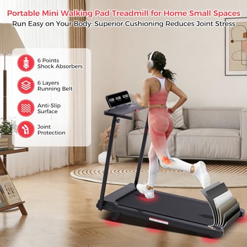 Image of Walking Pad Treadmill with Handle Bar & Incline, 0.6-10MPH Portable Small Treadmills for Home Small, 3.5HP Walking Pad Treadmill with Incline, 400LBS Electric Mini Treadmills for Home Exercising