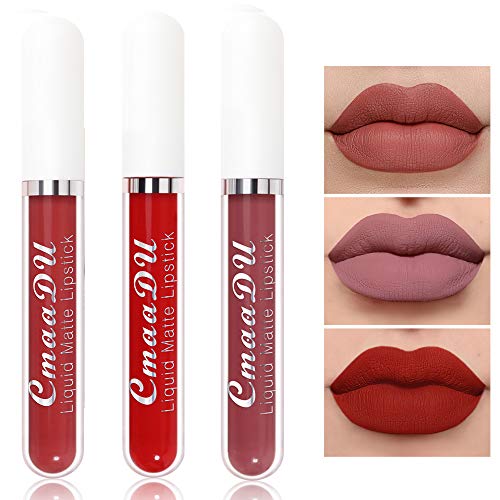 ETEDES Mini Matte Lipstick, Moisturizing Velvet Lipstick,Long-Lasting Wear High Pigmented Non-Stick Cup Not Fade Waterproof Lip Gloss 3 Colors (Set #12)