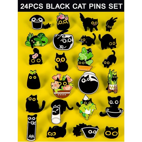 24 Pcs Black Cat Enamel Pin Set – Cute and Quirky Lapel Pins for Jackets, Backpacks & Hats – Gift for Friends & Collectors2