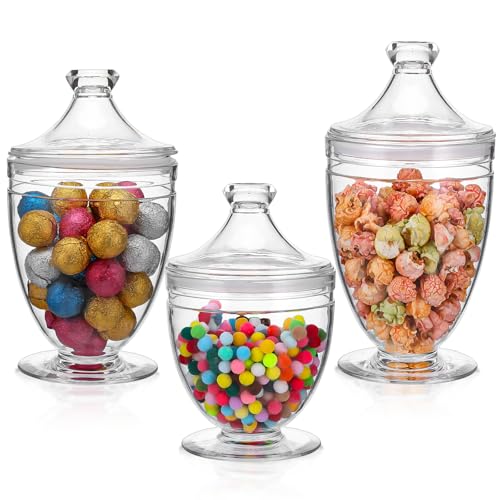 3 Pcs Acrylic Apothecary Jars with Airtight Lid, Candy Jars