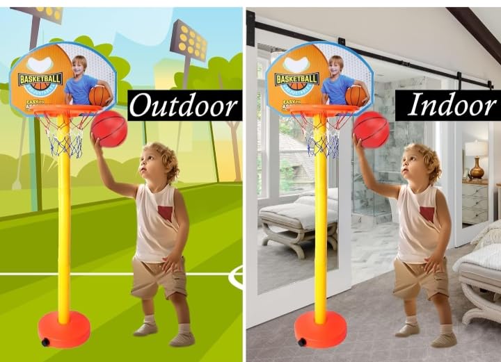 Kids Adjustable Basketball Set, Indoor Outdoor Play, Complete Basketball Kit for Children Pack of 1
