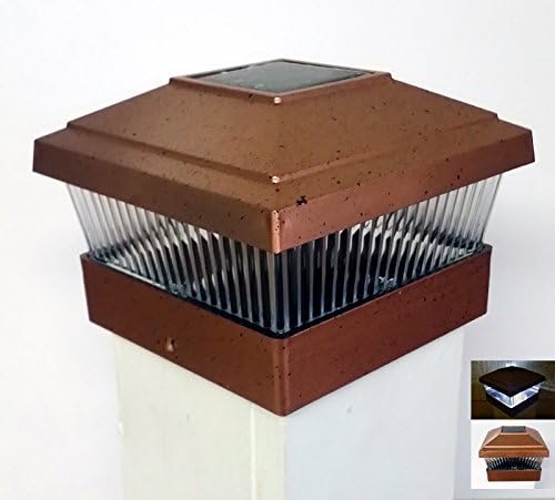 2-Pack Solar Copper Finish Post Cap LED Lights For 5"x 5" PVC Vinyl Fence Post with A Large Bright 10MM LED -GREEN NATURAL SOLAR