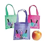 Fun Express Mini Spa Party Reusable Tote Bags - Birthday | Nail Manicure/Pedicure Themed Party - Green, Purple, Pink (12 pieces)