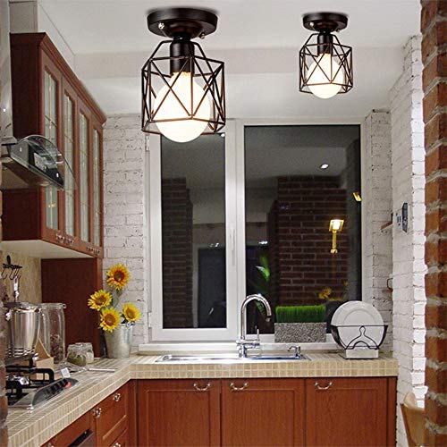 Zhma Semi Flush Mount Ceiling Light E26 E27 Retro Black Industrial Ceiling Light Fixture For Kitchen, Hallway, Porch, Stairway,Bedroom Farmhouse Lighting(2 Pack) #TOP6