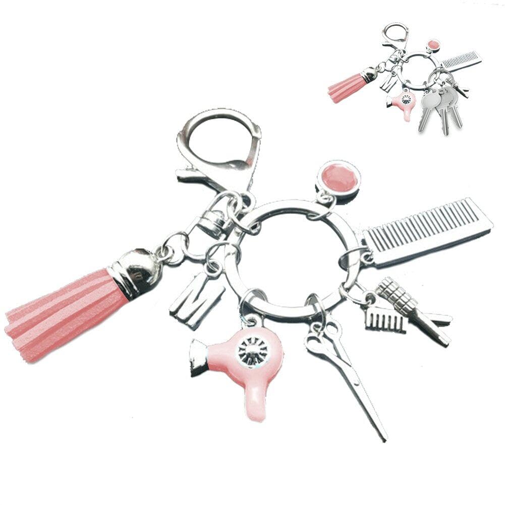 Casiler Hairdresser Key Pendant Hair Dryer Combs Scissors Pendant Keychain Bag Hanging Ornament For Hairdresser Barber