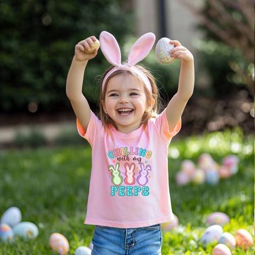 Toddler Girls Easter Shirts Cute Bunny Tshirts Happy Easter Tees Cotton Short Sleeve Tops 2-10 Years2
