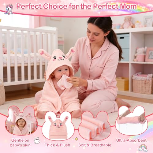 Image of OFUSUY 12 PCS Baby Bath Towels for Infants Toddlers, 4 PCS Animal Hooded Baby Towels & 8 PCS Washcloths Set, Soft & Ultra Absorbent Newborn Bath Cute Essential Gifts for Boys & Girls