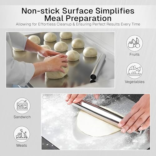 Image of HomeBasic Extra Large Steel Chopping Board 50x38 cm | Food Grade 304 SS, Reversible, Dishwasher Safe | Cutting Board for Dough, Vegetables, Meat | No Microplastics, Non-Porous, 1mm