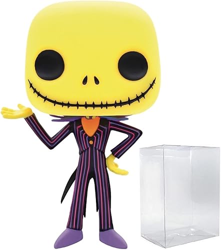 POP Disney: The Nightmare Before Christmas - Figura de vinilo Funko de Jack Skellington (luz negra) (paquete con funda protectora de caja
