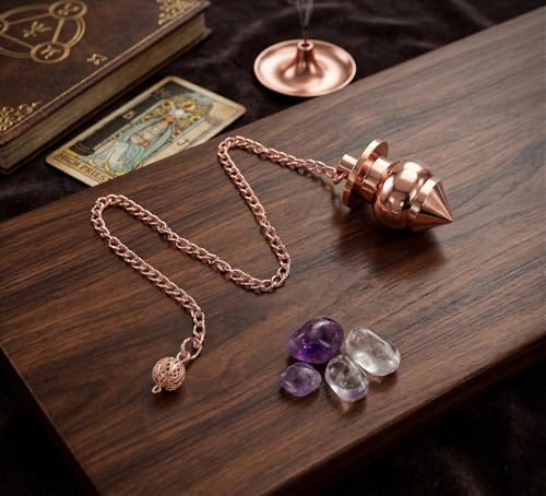 Image of Cone with Round Design Copper Pendulum for Reiki Healing, Dowsing & Chakra Balancing - Divination & Meditation Tool for Energy Cleansing