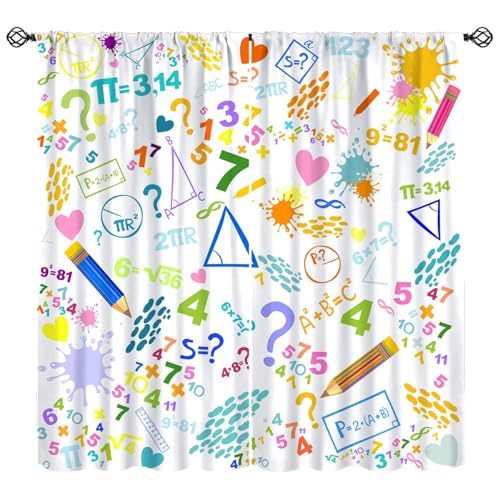 Kids Mathematics Curtains Mathematics Science Pencil Education Study Window Treatments for Kids Boys Girls Toddler Bedroom Window Drapes 55