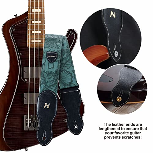Nefelibata Guitar Strap With Pick Pocket,2.3 Inch Porter Style Leather Carving Guitar Straps With Leather Ends,60S Vintage Style Include Guitar Pick,Strap Button And Strap Lock (Green) #TOP3