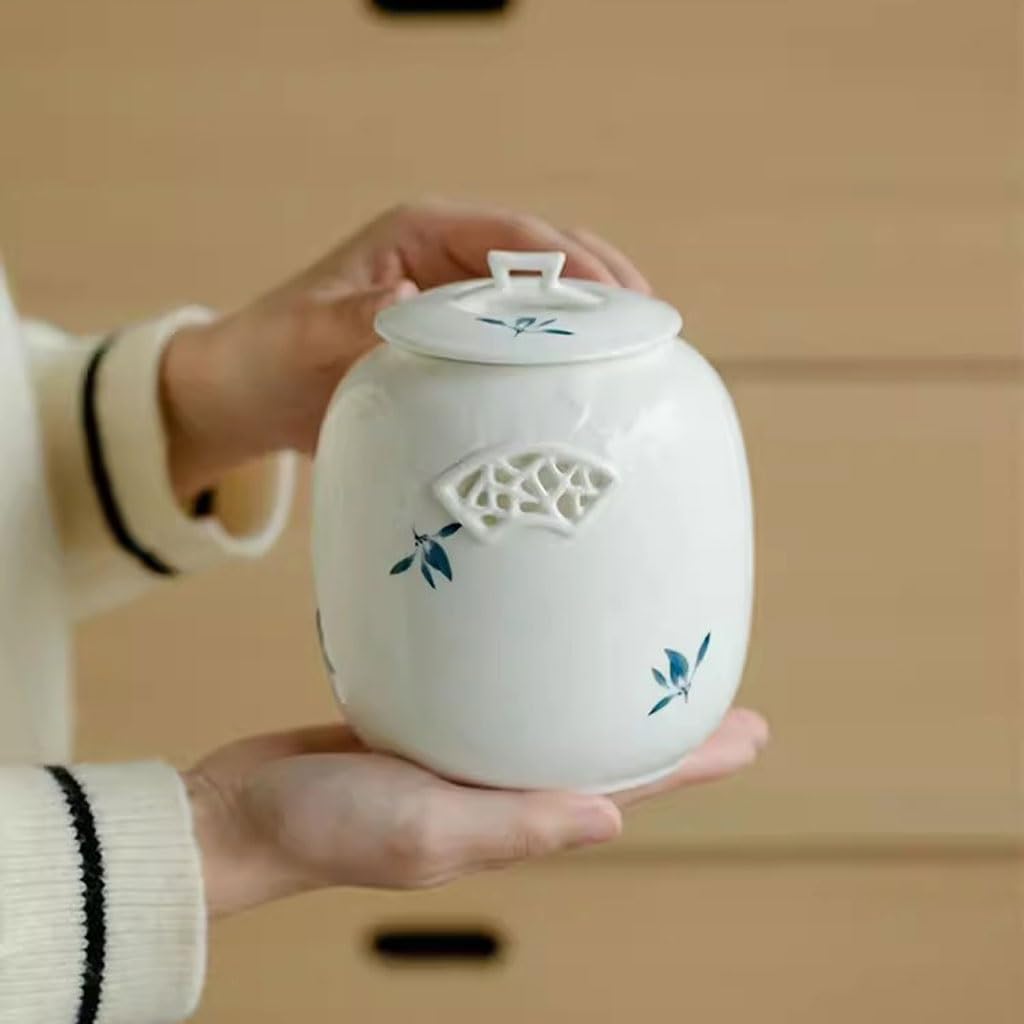 LYGSWDB Zuckerdose, handbemalte Phalaenopsis-Orchideen-Teedose, Keramik-Teelager, Haushalts-Pu'er-Tee-Vorratsdose, versiegeltes Glas, Teedose
