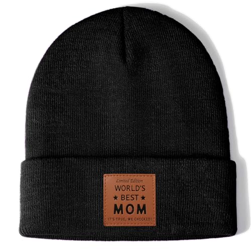 Mom Gifts Worlds Best Mom Mother Ever Leather Beanie Hat for Women from Daughter Son Christmas...