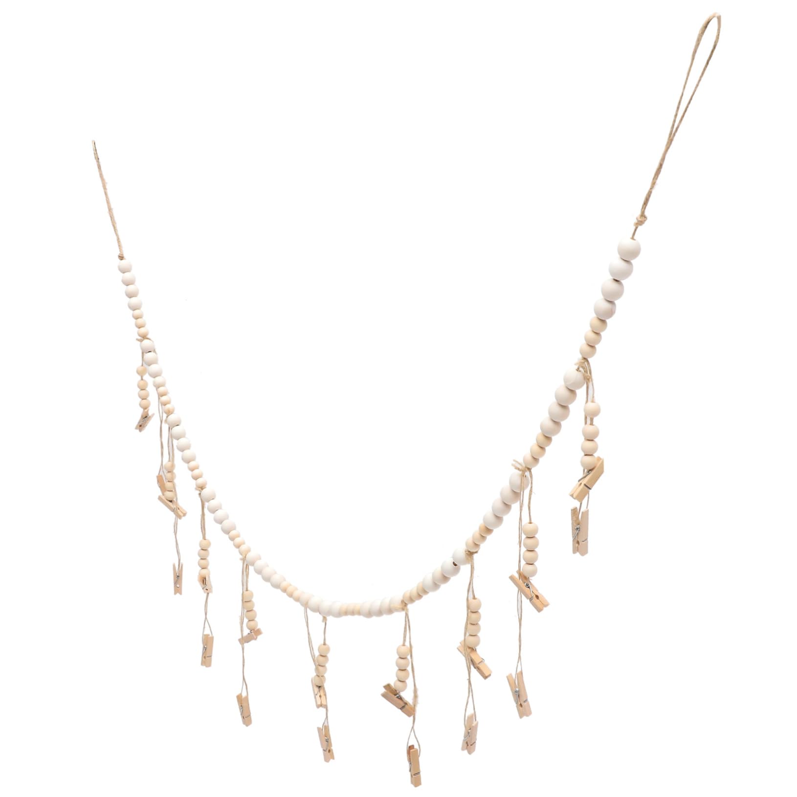 Alipis 5 Stück Wandhängende Fotodarstellung mit Holzperlen Girlande Fotohalter mit Clips für Kreative Wanddekoration für Kinderfotos Hochzeiten und Besondere Anlässe