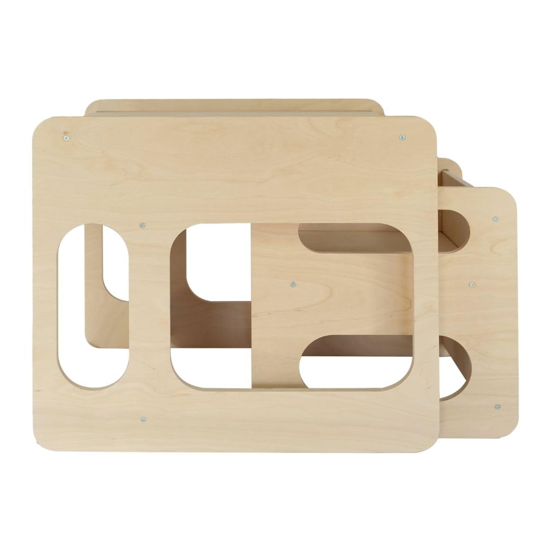 Tavolino Sedia Montessori Salvaspazio in Legno Betulla per Bambini, Giochi Educativi Montessoriani Studio Cameretta Banco Scuola