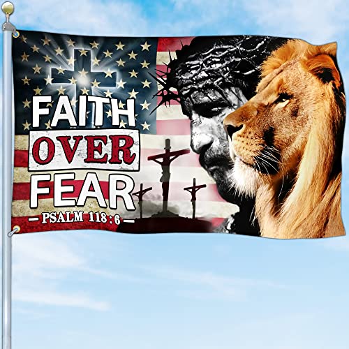 Faith Over Fear Flag Christian Jesus Flag 3X5 Outdoor American Flag With Jesus Double Sided Lion Of Judah Flag Christian Faith Flag God Flag Christian Gifts #TOP8