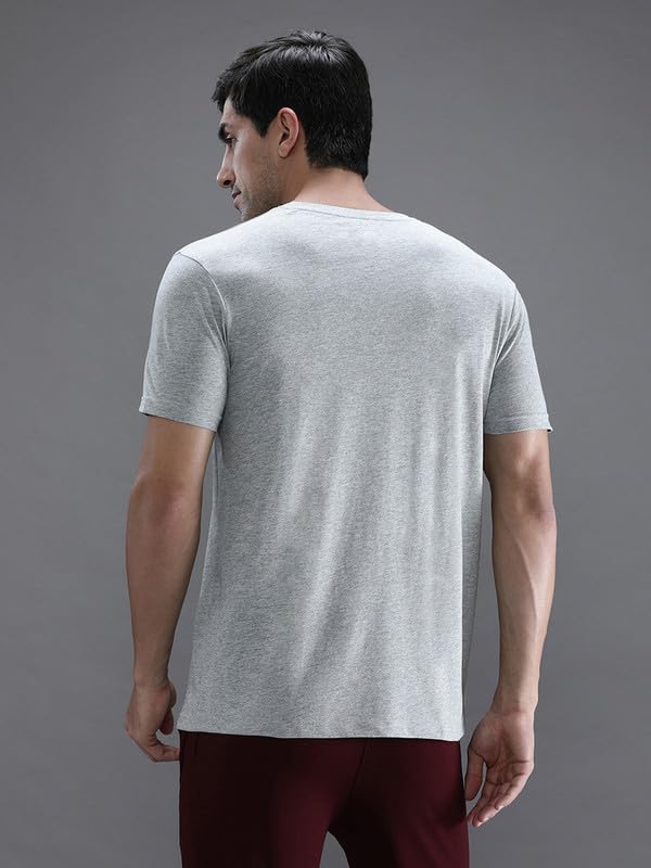 Image of CROCODILE Men Solid Sport Fit T Shirt | Round Neck | Short Sleeve | Regular Length | Basic Casual Pull On Topwear Grey Melange