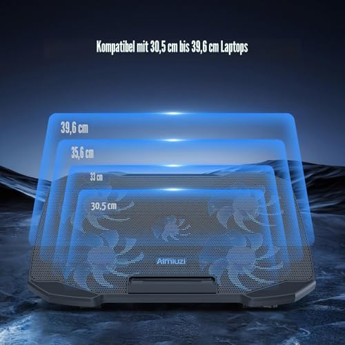 AIMIUZI Laptop Kühler 12-15,6 Zoll,Laptop Lüfter Unterlage Leise Kühlung Kühlpad Cooler Cooling Pad mit 5 Leisen Lüftern, 5 Höhenverstellbar, 2 USB-Ports, 1 Telefonhalter (Blau)