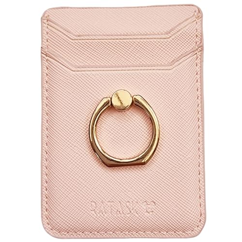 RATASK Stick-On Mobile Phone Card Holder with Ring Holder Kick Stand (Pink)