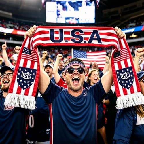 AICARSHI USA Patriotic Fan Gear Kit, 10pcs Patriotic Accessories, for Football Game Day and Parties - with USA Team Flag, Scarf, Headband, Wristbands, Sunglasses, Clapper, Cheering Sticks - image 4