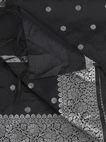 Image of DUPATTA BAZAAR Women's Solid Silk Dupatta (DB3013 Black Free)