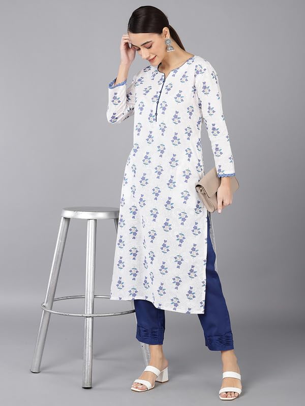 Image of Vaamsi Women's Cotton Geometric Printed Kurta (VCK8651 White)