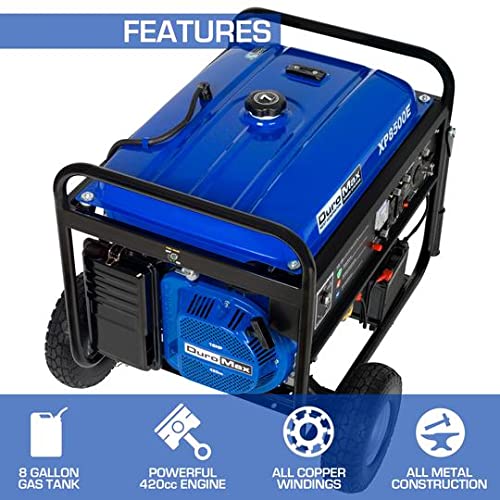 DuroMax XP8500E Gas Powered Portable Generator-8500 Watt Electric Start-Camping & RV Ready, 50 State Approved, Blue/Black