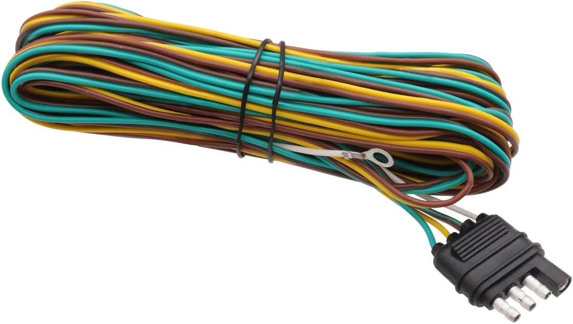 Seamaka 25ft 4 Wire 4-Flat Trailer Light Wiring Harness Extension Kit, Trailer Wiring Harness with 18 Gauge White Ground Wire for Trailers O-016