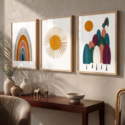 Image of kotart Distinctive Boho Painting Wall Art Home Decoration Paintings With Frame For Living Room Bed Room Hotel Wall Decor Digital Reprint Set of 3