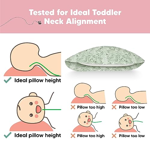 Image of Toddler Pillow with Pillowcase, 13x18 My Little Dreamy Pillow (DinoDood) | Kids Travel Bed Pillow for Sleep, Organic Cotton Small Pillowcase, Soft, Breathable, Machine Washable, Toddlers 2-5 years old