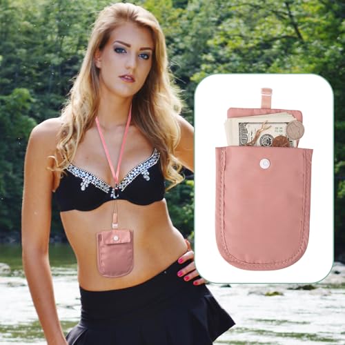 Image of Hidden Bra Wallet - Undercover Travel Pouch with Adjustable Elastic Strap for Credit Cash,Cards, and Valuables - Secret Stash Pocket for All Bra Sizes (pink)