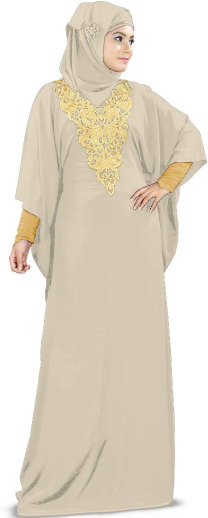 Free Size Womens Kaftan Gold Embroidered Fancy Abaya Evening Gown Muslim Maxi Dress KF-003